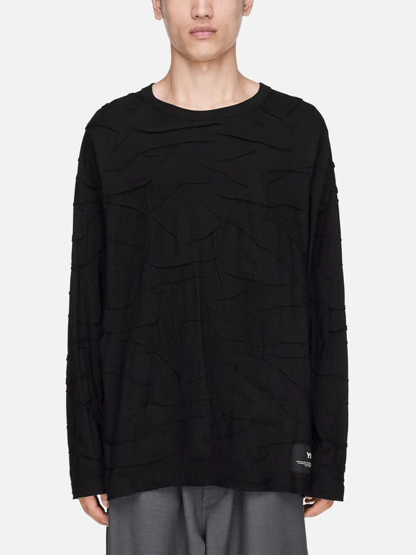 Y-3 Y-3 Pleated Oversized LS Tee – siyah, önden görünüm