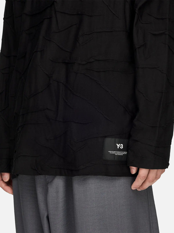 Y-3 Pleated Oversized LS Tee – siyah, önden görünüm