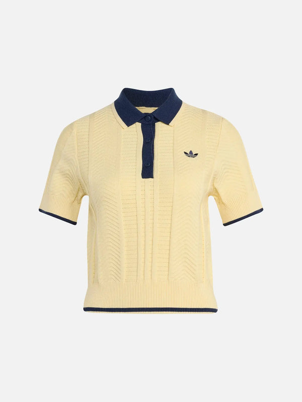 ADIDAS ORIGINALS Cable Knit Cali Polo Tee – Warm Vanilla, önden görünüm