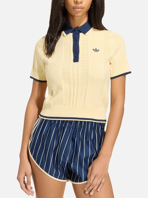 ADIDAS ORIGINALS Cable Knit Cali Polo Tee - Warm Vanilla – Warm Vanilla, önden görünüm