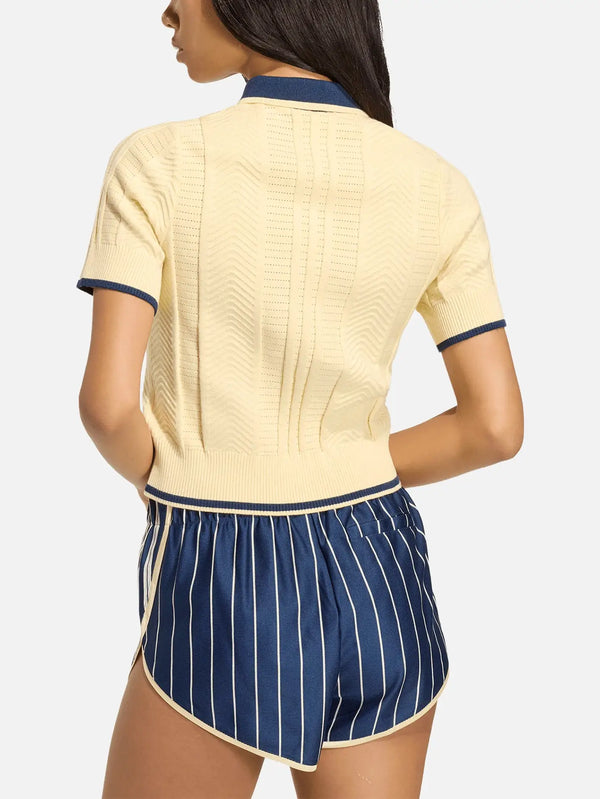 ADIDAS ORIGINALS Cable Knit Cali Polo Tee – Warm Vanilla, arka görünüm