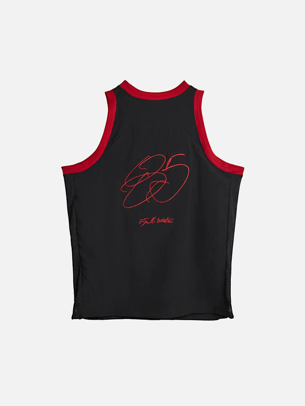 ADIDAS ORIGINALS Tyrell Winston x adidas Jersey – siyah, arka görünüm; kırmızı kenar detaylı atlet