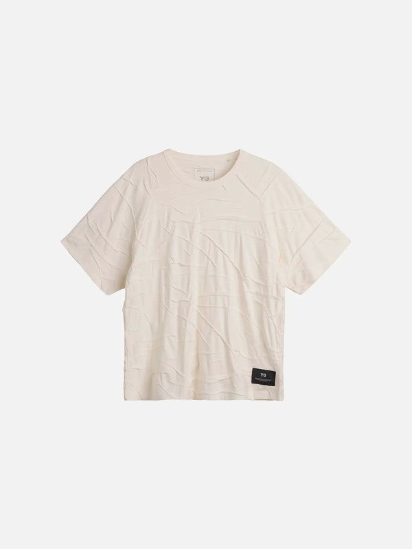 Y-3 Pleated SS Tee – Chalk White, önden görünüm