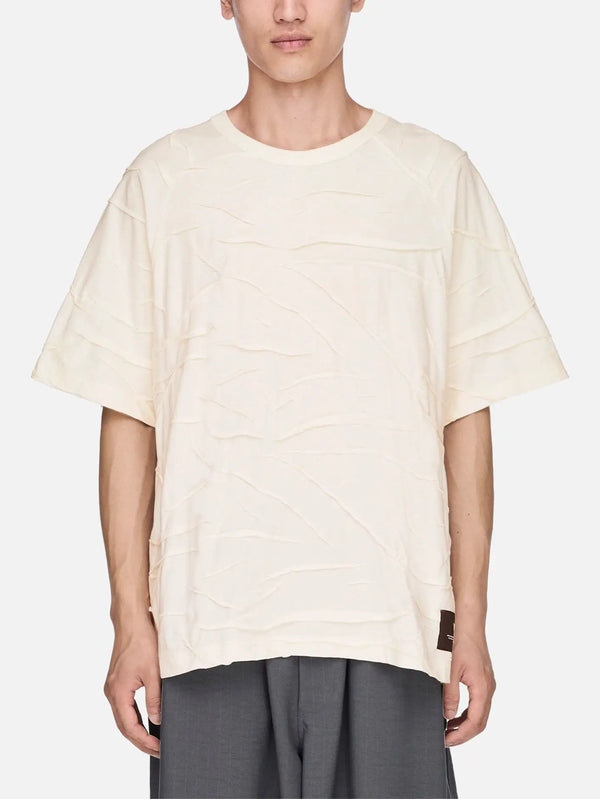 Y-3 Pleated SS Tee – Chalk White, önden görünüm