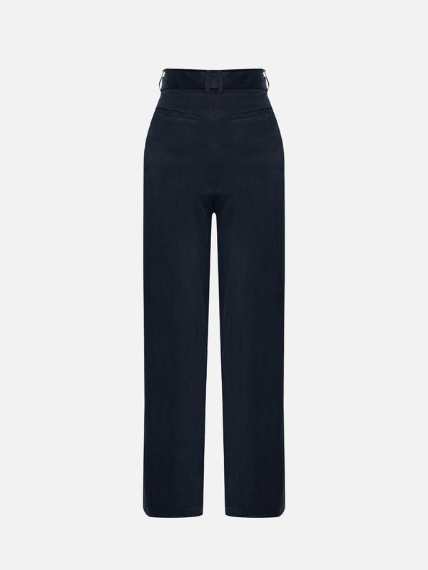 COME AS YOU ARE, Kuşaklı Cupro Pantolon - Lacivert, PANTOLON, shopi go'da!