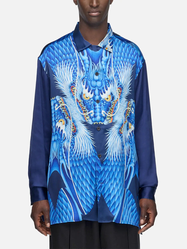 Y-3 Blue Satin Graphic Shirt - Multicolor – mavi, önden görünüm