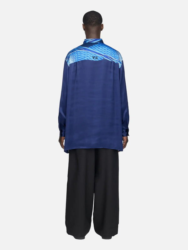 Y-3 Blue Satin Graphic Shirt - Multicolor – arka görünüm