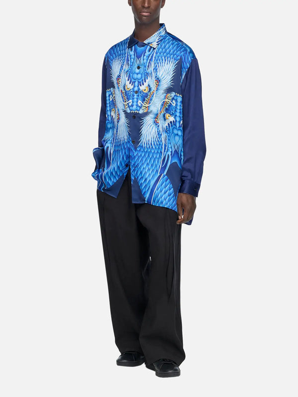 Y-3 Blue Satin Graphic Shirt - Multicolor – önden görünüm, desenli saten kumaş