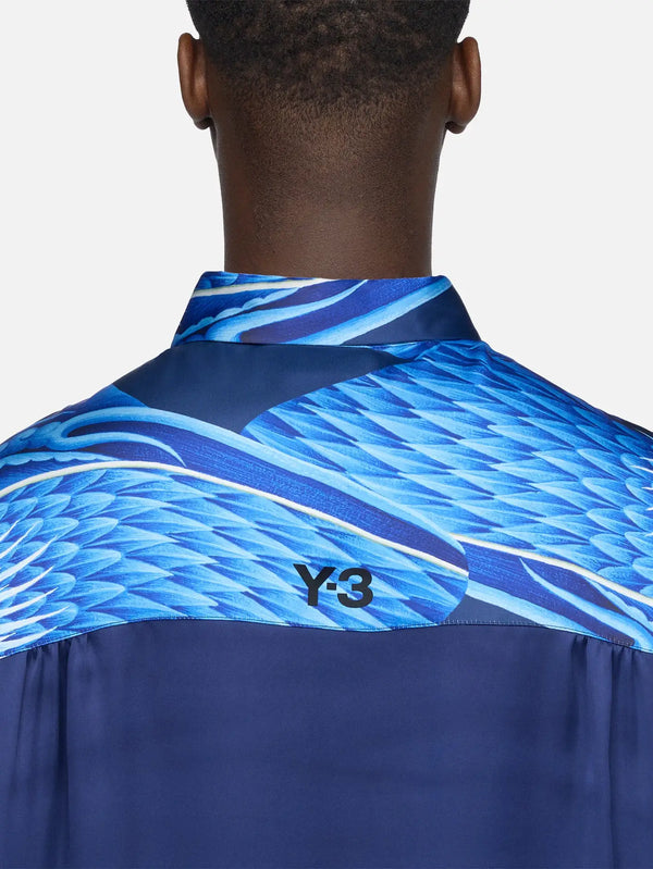 Y-3 Blue Satin Graphic Shirt - Multicolor – mavi, arka görünüm