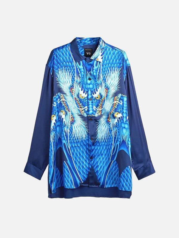Y-3 Blue Satin Graphic Shirt - Multicolor – multicolor, önden görünüm