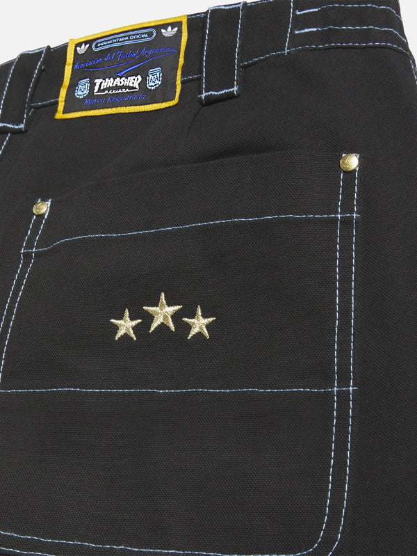 shopi go Thrasher x AFA Argentina Pant – Black, yakın çekim, bel/arka cephe detayları