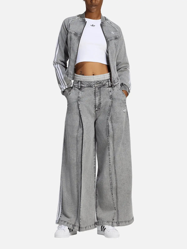ADIDAS ORIGINALS Denim Pleats Wide Legs Pant - Washed Grey Denim, ön görünüm