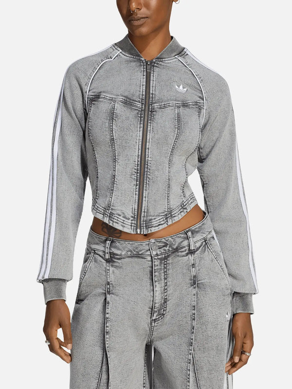 ADIDAS ORIGINALS Superstar Denim Corset Track Top – Washed Grey Den, önden görünüm