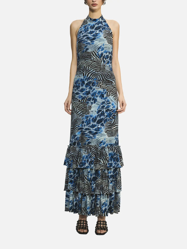MI MAGIC LOVE Liora Blue Leopard Maxi Dress – Blue Leopard, önden görünüm