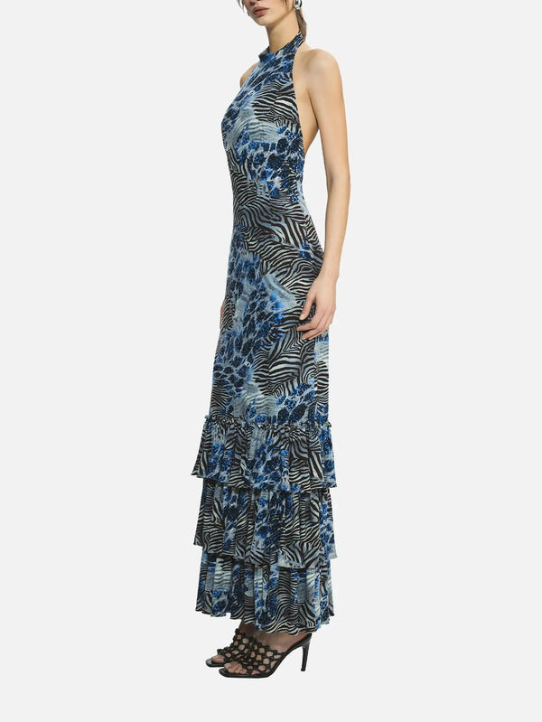 MI MAGIC LOVE Liora Blue Leopard Maxi Dress – mavi, yandan görünüm