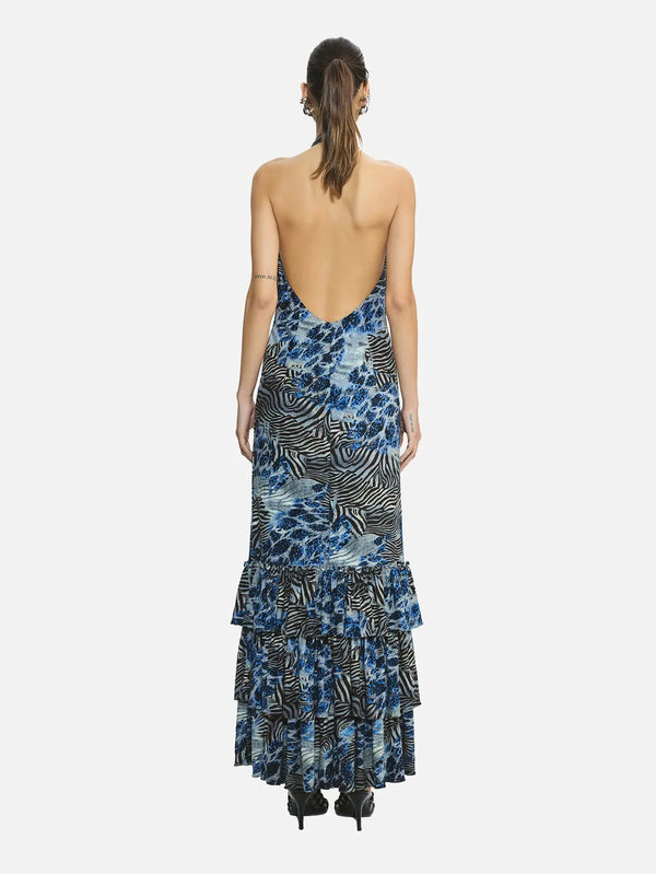 MI MAGIC LOVE Liora Blue Leopard Maxi Dress – blue leopard, arka görünüm