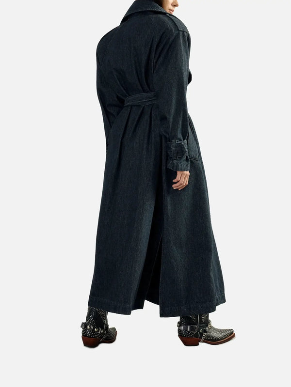 EX DE RUE Loom Female Trenchcoat – lacivert, arka/yan görünüm
