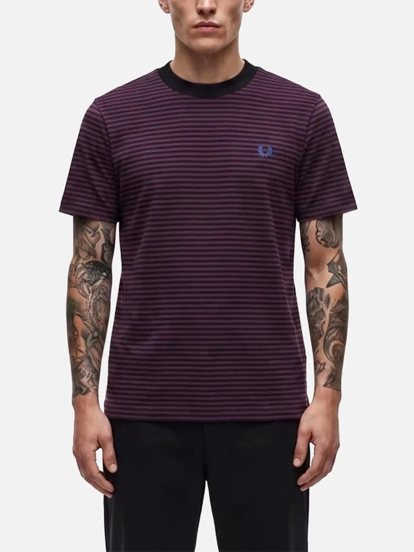 shopi go Twin Tipped Fred Perry Shirt – Burgundy/White, ön görünüm, ince çizgili desen