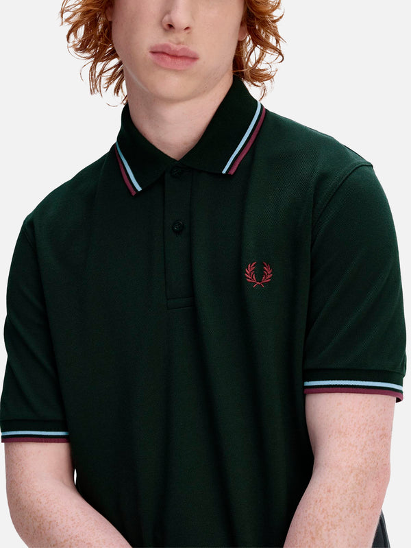 Twin Tipped Fred Perry Shirt - Night Green/Ice/Oxblood