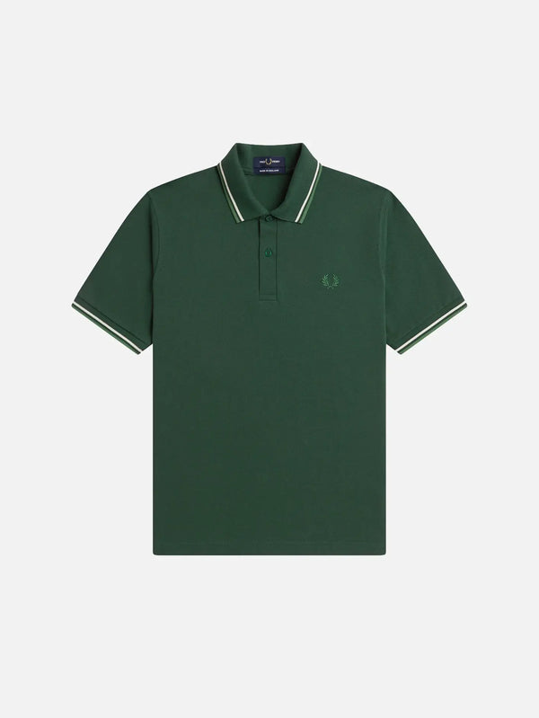 FRED PERRY Twin Tipped Fred Perry Shirt – Dark Green/White, önden görünüm
