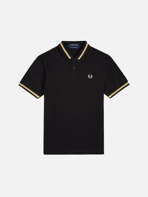 FRED PERRY Single Tipped Fred Perry Shirt – Black/Champagne, önden görünüm