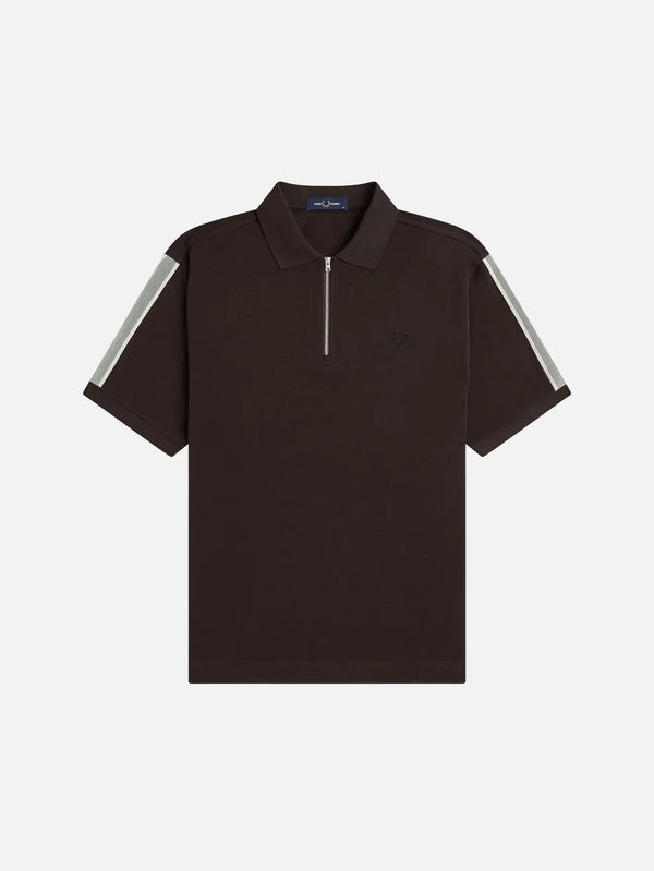 FRED PERRY Tennis Net Tape Polo Shirt – Rich Brown, ön görünüm