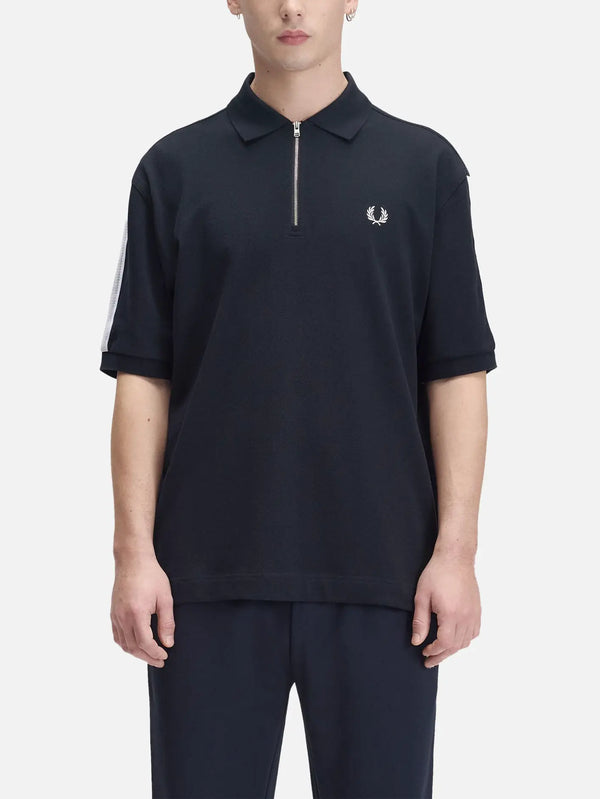 FRED PERRY Tennis Net Tape Polo Shirt – Navy, önden görünüm