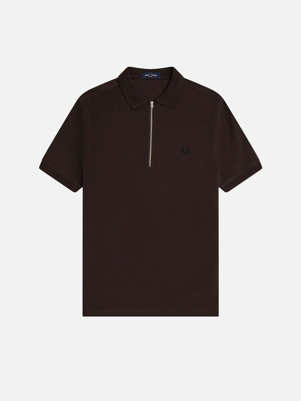FRED PERRY Crepe Pique Polo Shirt – Rich Brown, önden görünüm