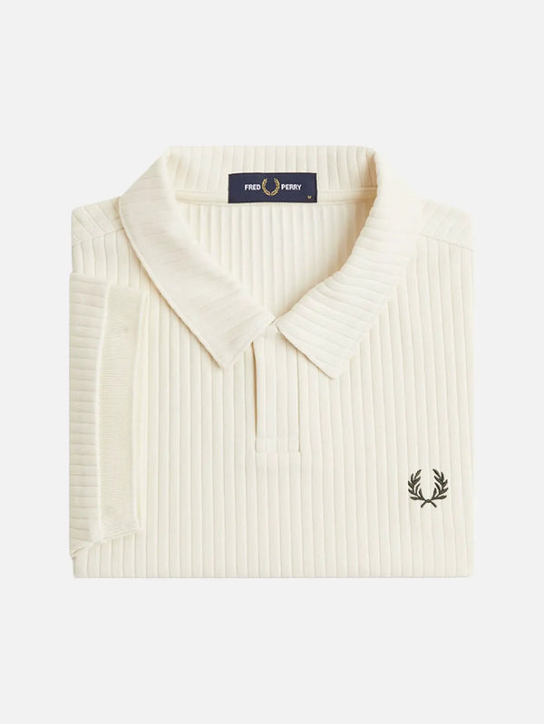 shopi go FRED PERRY Drop Needle Jersey Polo Shirt – Ecru, ön görünüm