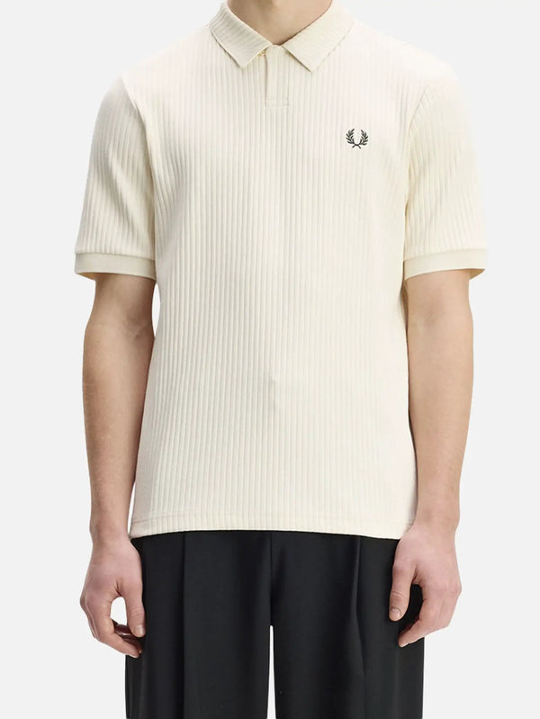 FRED PERRY Drop Needle Jersey Polo Shirt – ecru, önden görünüm