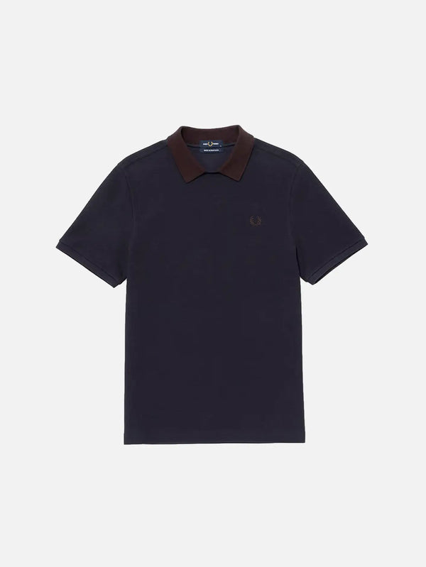 FRED PERRY Jacquard Pullover Polo Shirt – Navy, ön görünüm
