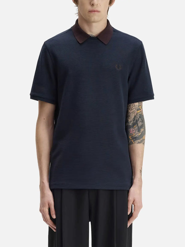 FRED PERRY Jacquard Pullover Polo Shirt - Navy – ön görünüm