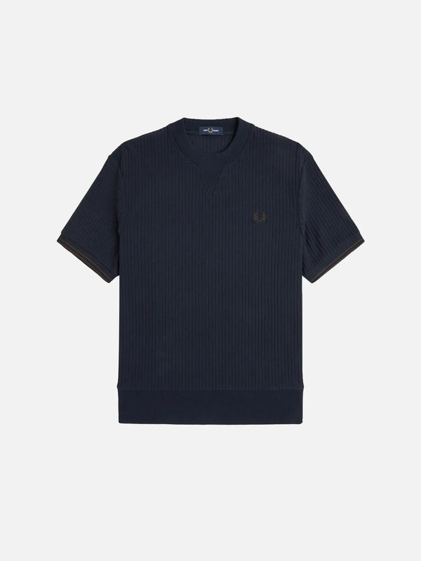 FRED PERRY Drop Needle Jersey T-Shirt – Navy/White, önden görünüm