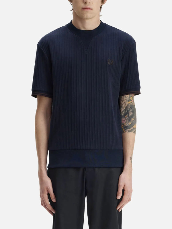 Fred Perry Drop Needle Jersey T-Shirt - Navy/White – Navy/White, ön görünüm