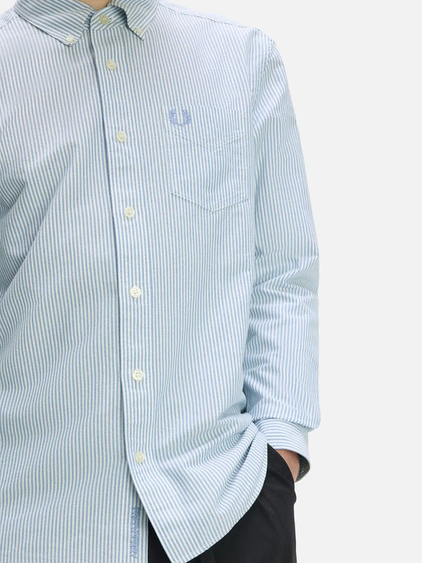 FRED PERRY Relaxed Striped Oxford Shirt – Blue/White, önden görünüm