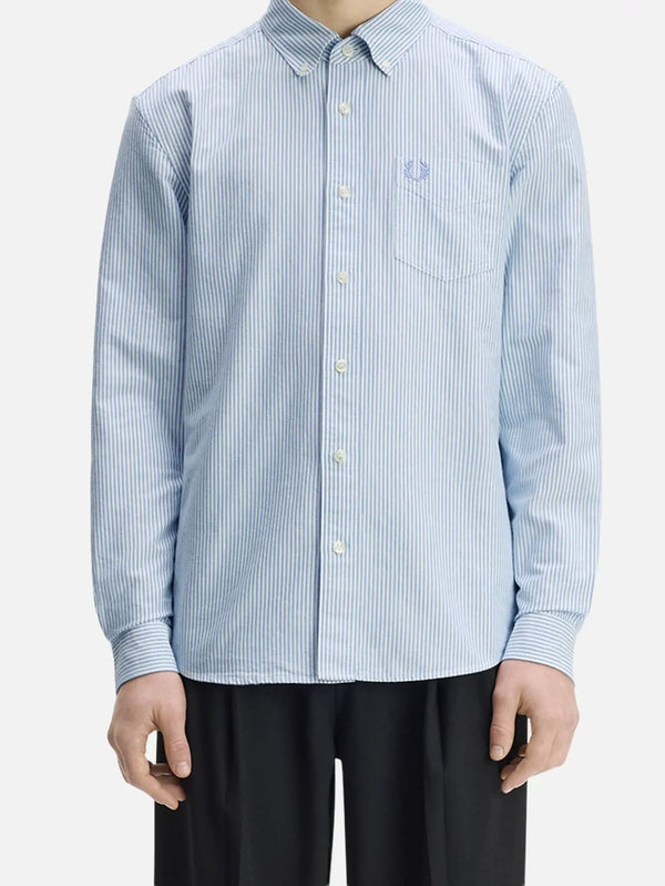 FRED PERRY Relaxed Striped Oxford Shirt – Blue/White, önden görünüm