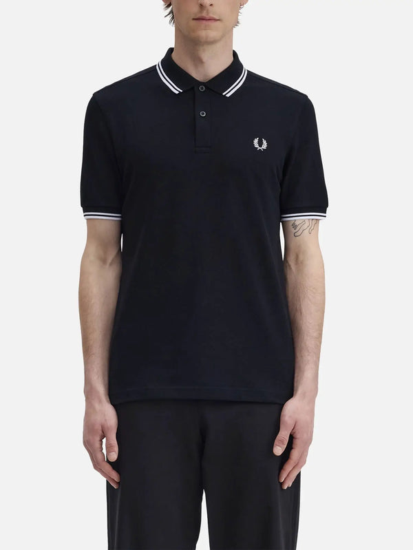 FRED PERRY Twin Tipped Fred Perry Shirt – Black/White, önden görünüm