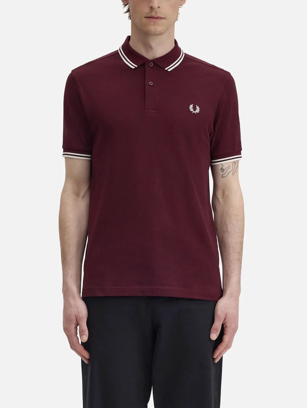 FRED PERRY Twin Tipped Fred Perry Shirt – Oxblood/Ecru, önden görünüm