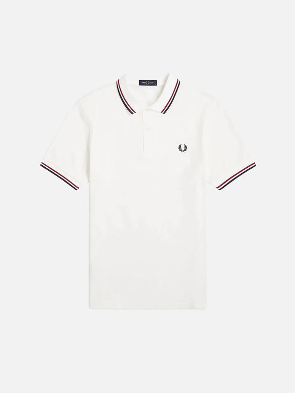 FRED PERRY Twin Tipped Fred Perry Shirt - Snow White/Burnt Re – Snow White/Burnt Re, önden görünüm