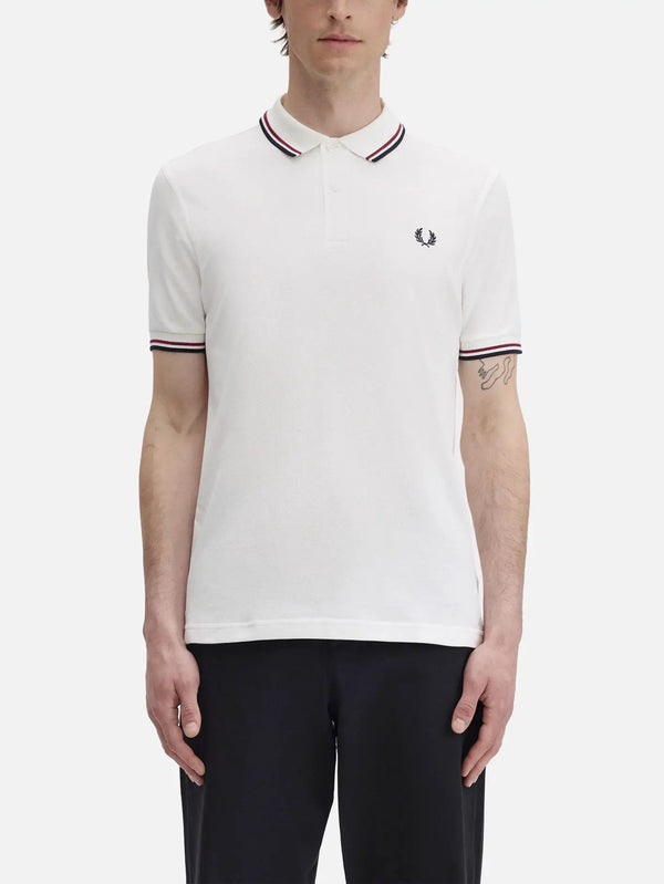 FRED PERRY Twin Tipped Fred Perry Shirt - Snow White/Burnt Re – önden görünüm
