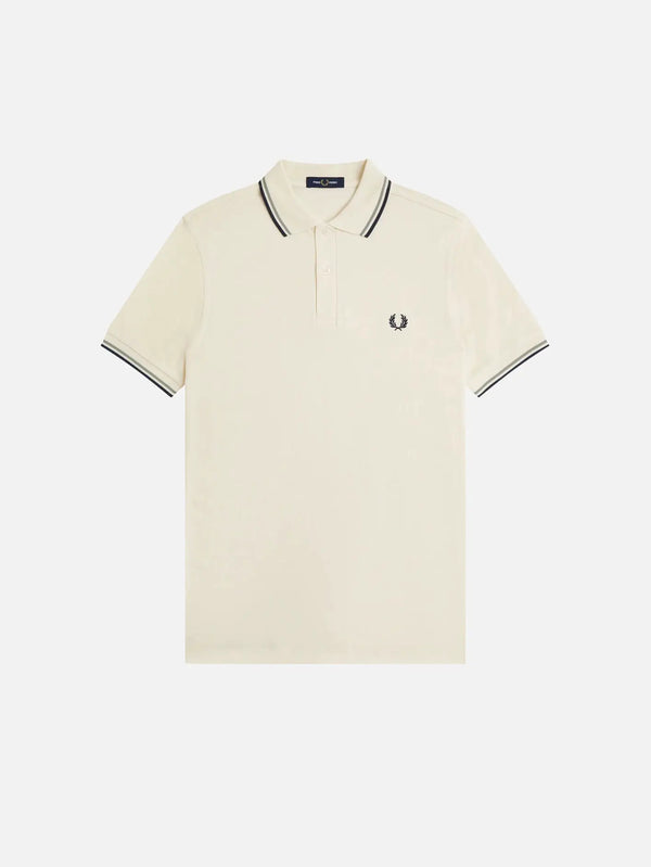 Fred Perry Twin Tipped Fred Perry Shirt – Ecru/Seagrass, ön görünüm