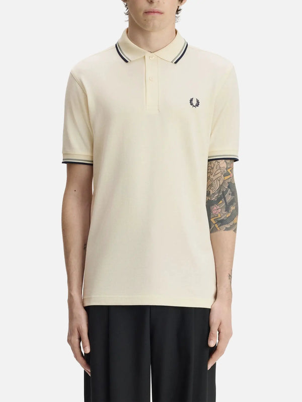 FRED PERRY Twin Tipped Fred Perry Shirt – Ecru/Seagrass, önden görünüm