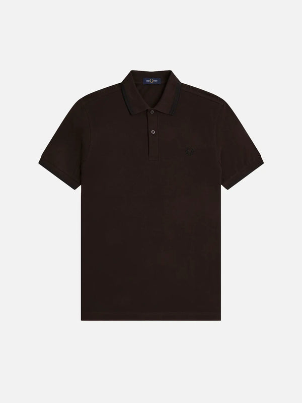 FRED PERRY Twin Tipped Fred Perry Shirt - Rich Brown/Black – Rich Brown/Black, önden görünüm