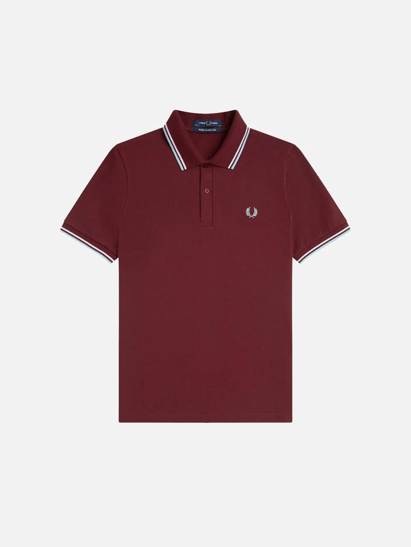 FRED PERRY Fine Stripe Heavyweight T-Shirt – Plum, ön görünüm