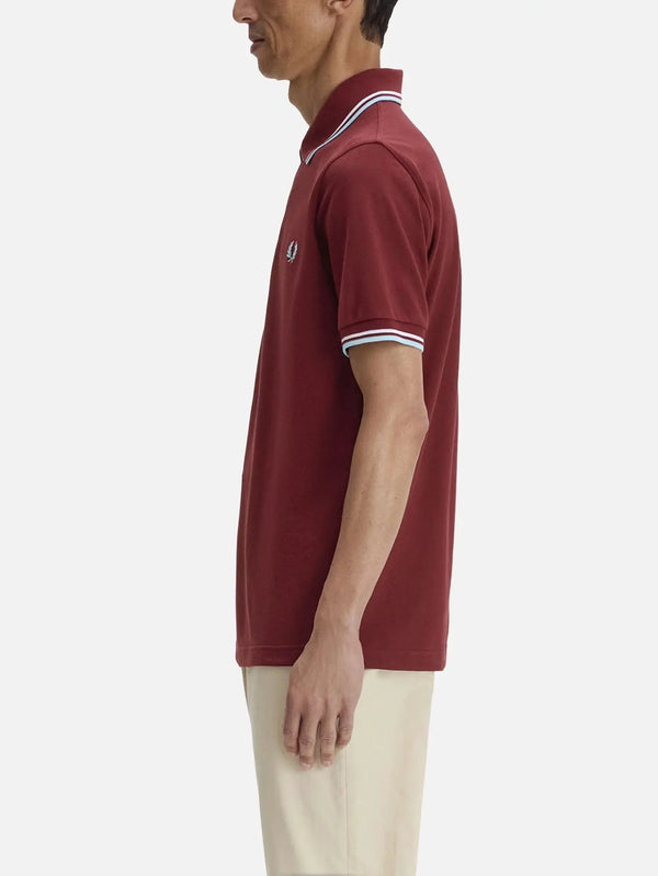 FRED PERRY Fine Stripe Heavyweight T-Shirt – plum, yan görünüm, laurel logolu
