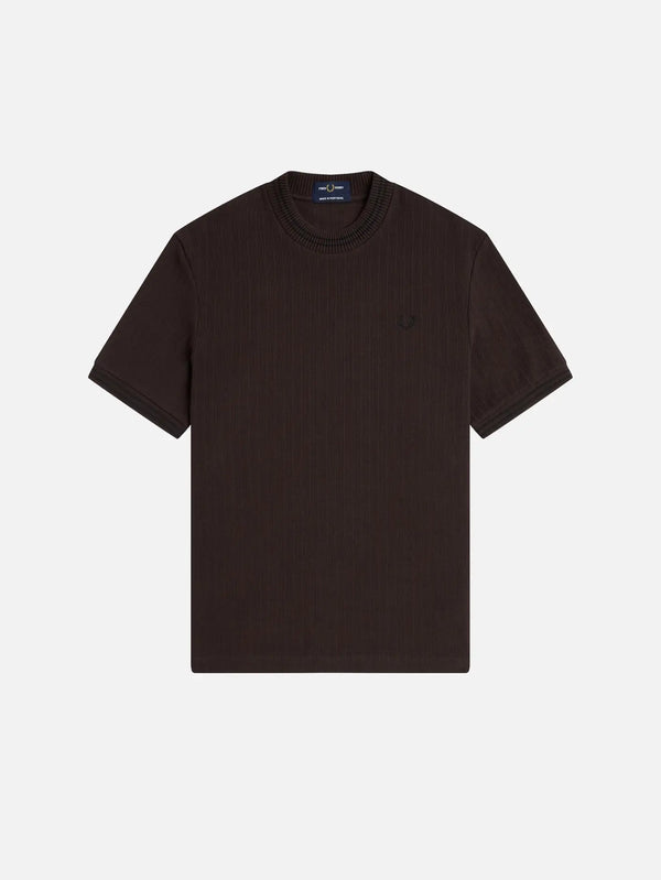 FRED PERRY Ribbed Jersey T-Shirt – Chocolate, ön görünüm