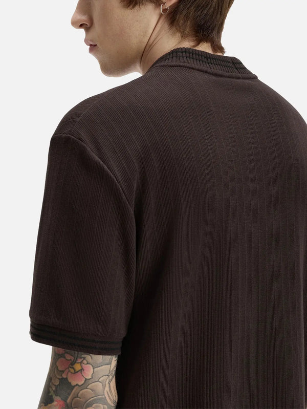 FRED PERRY Ribbed Jersey T-Shirt – Chocolate, arka görünüm