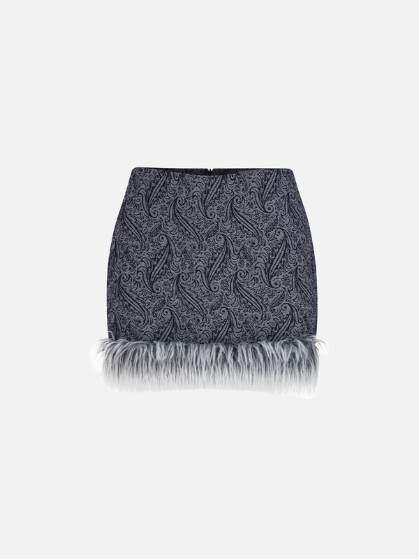 Milena Mini Furry Skirt - Dark Blue Patterned