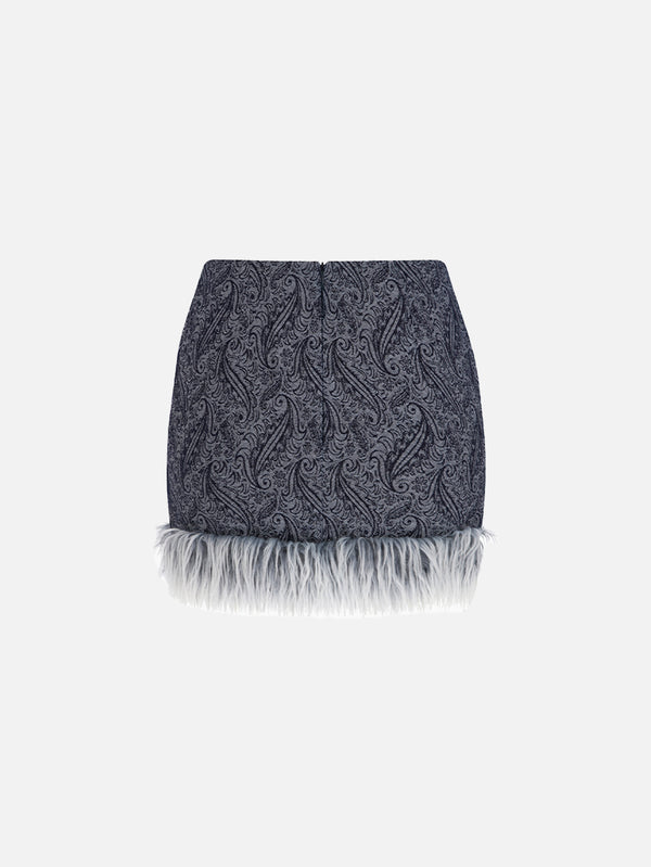 Milena Mini Furry Skirt - Dark Blue Patterned
