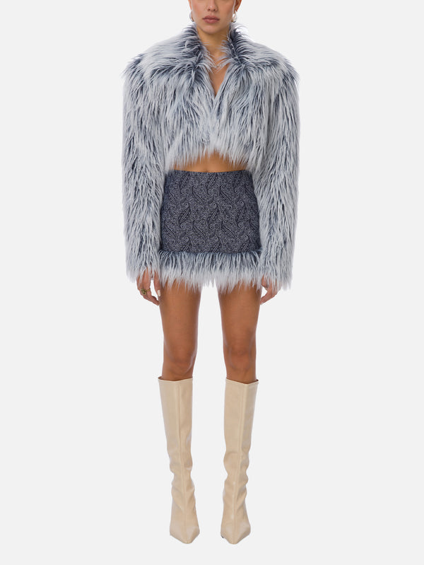 Milena Mini Furry Skirt - Dark Blue Patterned